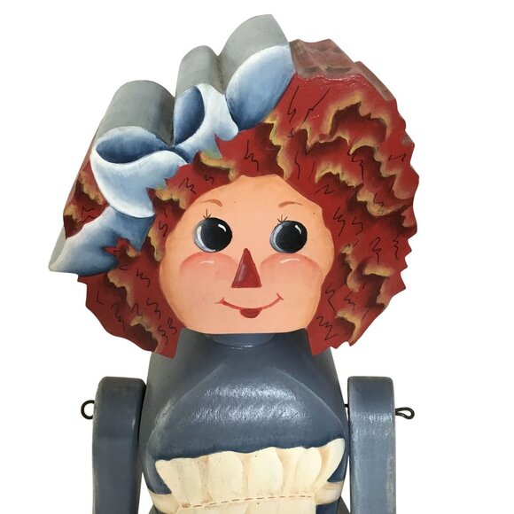 VTG Hand Painted Wood Raggedy Ann Andy Style Jointed Doll Folk Art Shelf Sitters - Picture 6 of 10